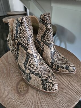 Coconuts by Matisse Beige and Black Snake-Print Ankle Booties